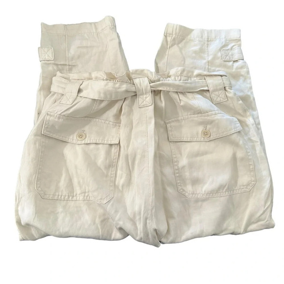 Banana Republic lunch bag cream cropped linen blend pants size 12P, inse… - Picture 2 of 4